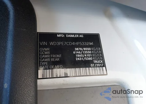 2017 Mercedes-Benz Sprinter 2500 Standard Roof V6 from USA, damaged, VIN WD3PE7CD4HP533294